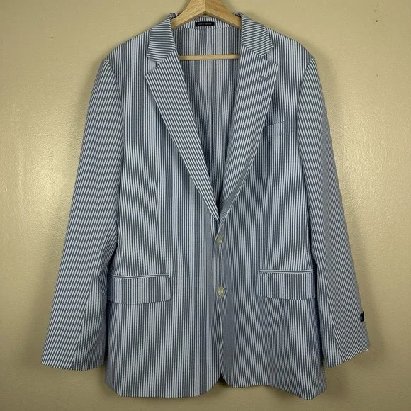 Stafford Men's 44R Seersucker Classic Fit Blazer Sport Coat Blue Striped NEW - Picture 2 of 14